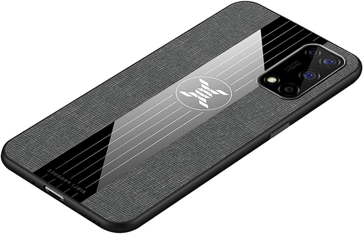 Hoesje met metalen ringsteun voor smartphone met valbescherming - grijs [canvas stof] - beschermhoes voor VIVO Y55 5G.