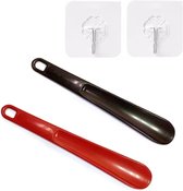 Allecto Plus - Schoenlepel met lange steel - Comfortabele grip - Geschikt voor mannen en vrouwen - Zwart/Rood - 2 stuks