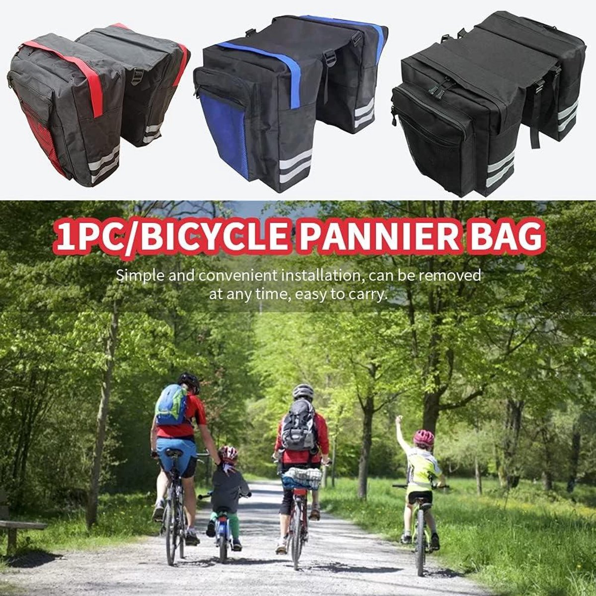 Fiets bagagerek tas waterdichte slijtvaste fietstas achterrek dubbelzijdige fietstas Cargo Trunk opslag fietsdrager Rack tas (zwart) Zeynomax Fiets bagagerek tas waterdicht slijtvast fietsdrager Rack tas