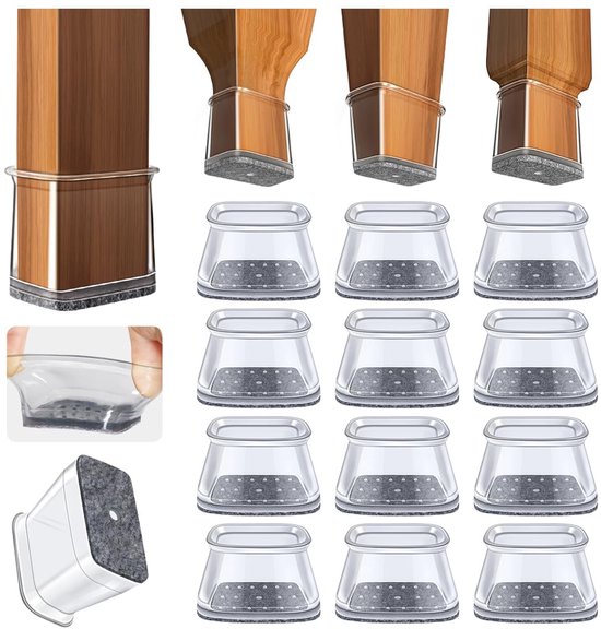 16 stuks 35 x 35 mm vierkante, siliconen stoelpootbeschermers, stoeldoppen, meubelbeschermers, tafelpootbeschermers, stoelpootbeschermers om krassen op hardhouten vloeren te voorkomen en lawaai te