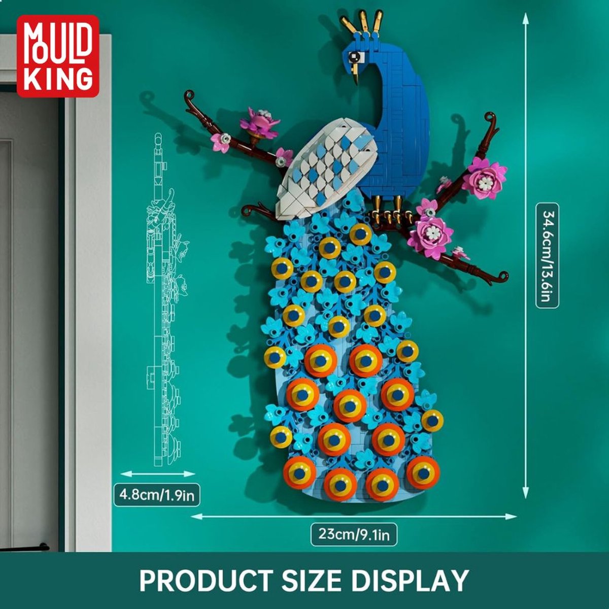 Mould King Pauw met bloemen Wall Art bouwset | Botanical flowers collection | Classic Creator STEM speelgoed bloemenpracht modelbouw | Educatief Icons kunst bloemenboeket bouwpakketten voor volwassenen & kinderen | Geschikt voor Lego | 690 bouwstenen — afbeelding 6