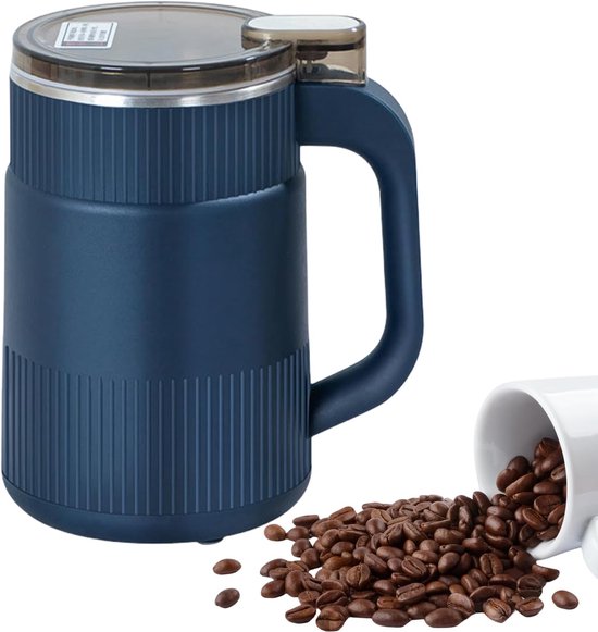 Koffiemolen van staal - 14,5 x 14,5 x 17 cm - Stille elektrische molen voor koffiebonen, specerijen - Compact ontwerp, eenvoudig te gebruiken - Krachtige motor - Maalfunctie - Geschikt voor keuken- en voedselgereedschap - Blauw