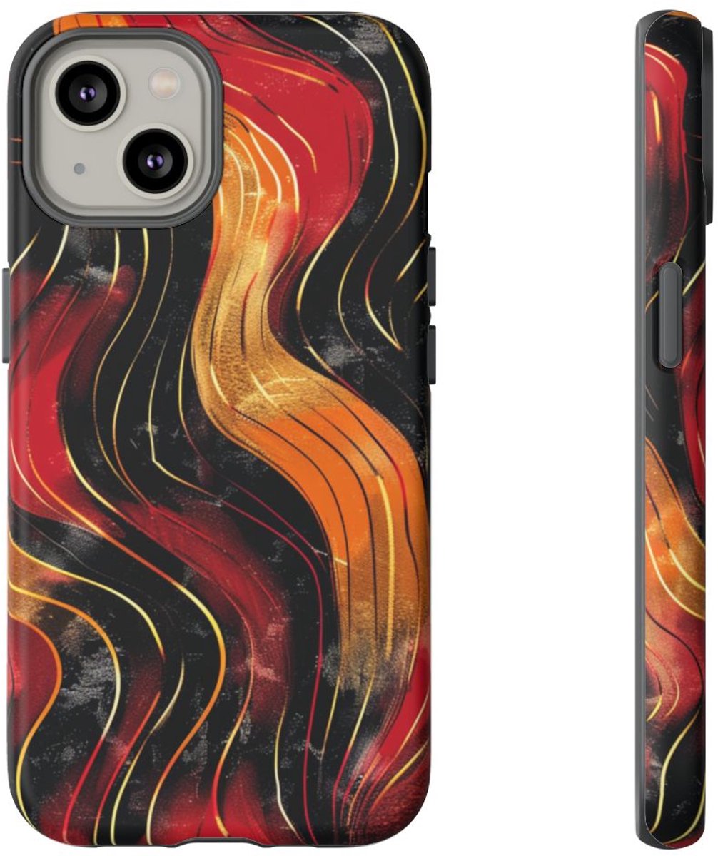 Abstracte Golvende Rode en Oranje Patronen – Telefoonhoesje Geschikt voor iPhone 14