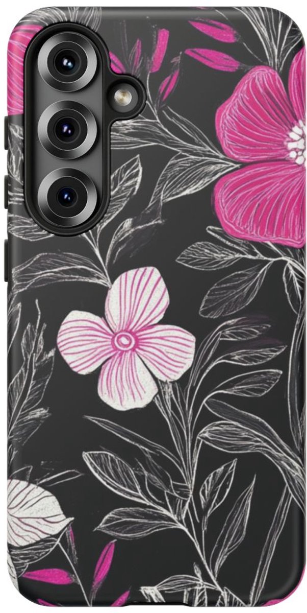 Roze en Witte Bloemenprint – Telefoonhoesje Geschikt voor Samsung Galaxy S25