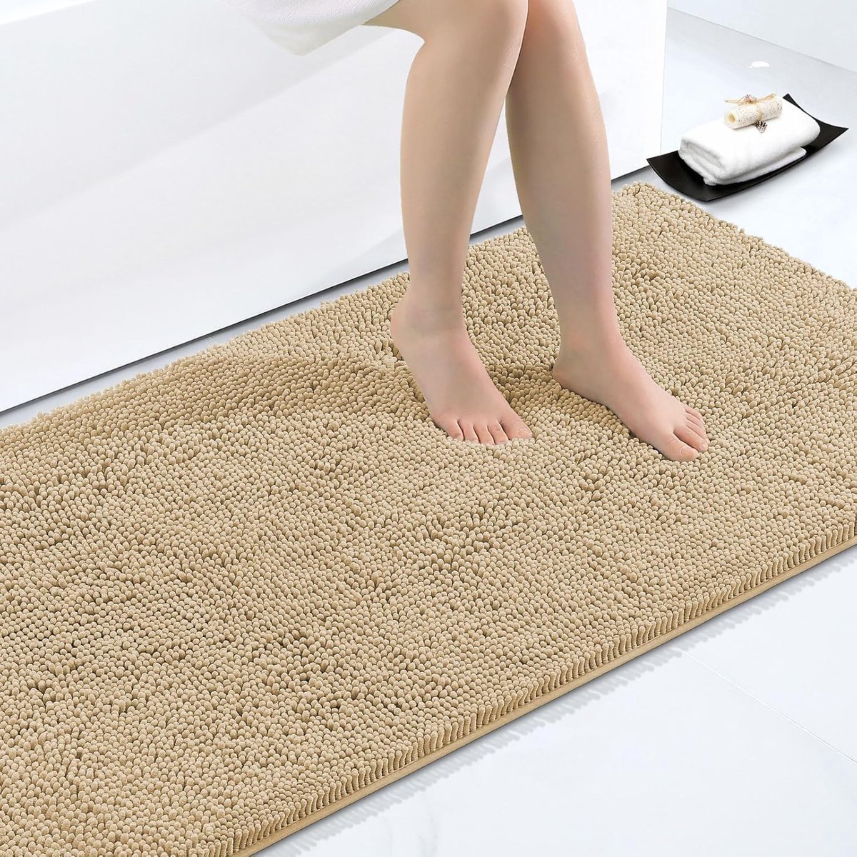 Homaxy antislip badmat chenille badmat microvezel badmat absorberende hoogpolige badmat - 60 x 120 cm, beige
