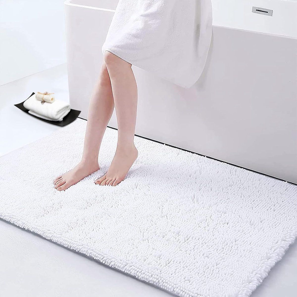 Homaxy antislip badmat chenille badmat microvezel badmat absorberende hoogpolige badmat - 60 x 120 cm, wit