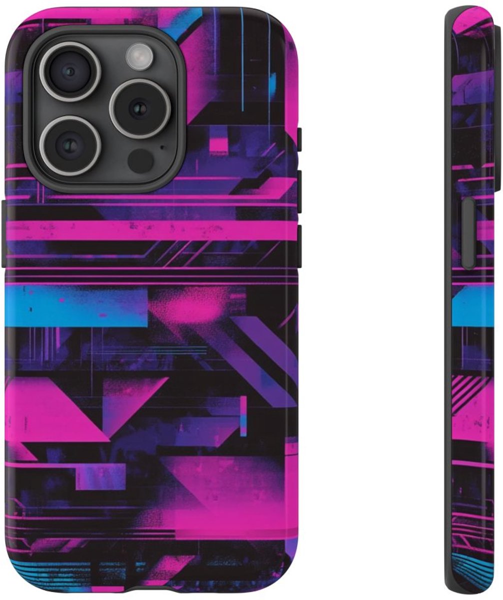 Neon Geometrisch Abstract Patroon – Telefoonhoesje Geschikt voor iPhone 15 Pro