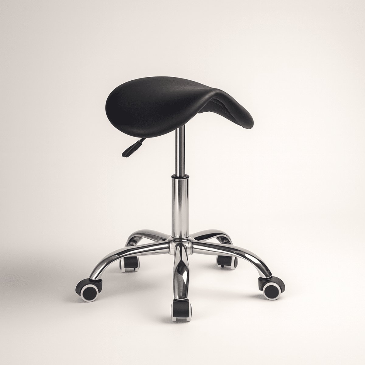 Loxa - Zadelkruk ErgoBalance - Ergonomisch ontwerp - In hoogte verstelbaar 48–63 cm - Eco-leer - Met wieltjes - Zwarte zitting - Comfort & mobiliteit