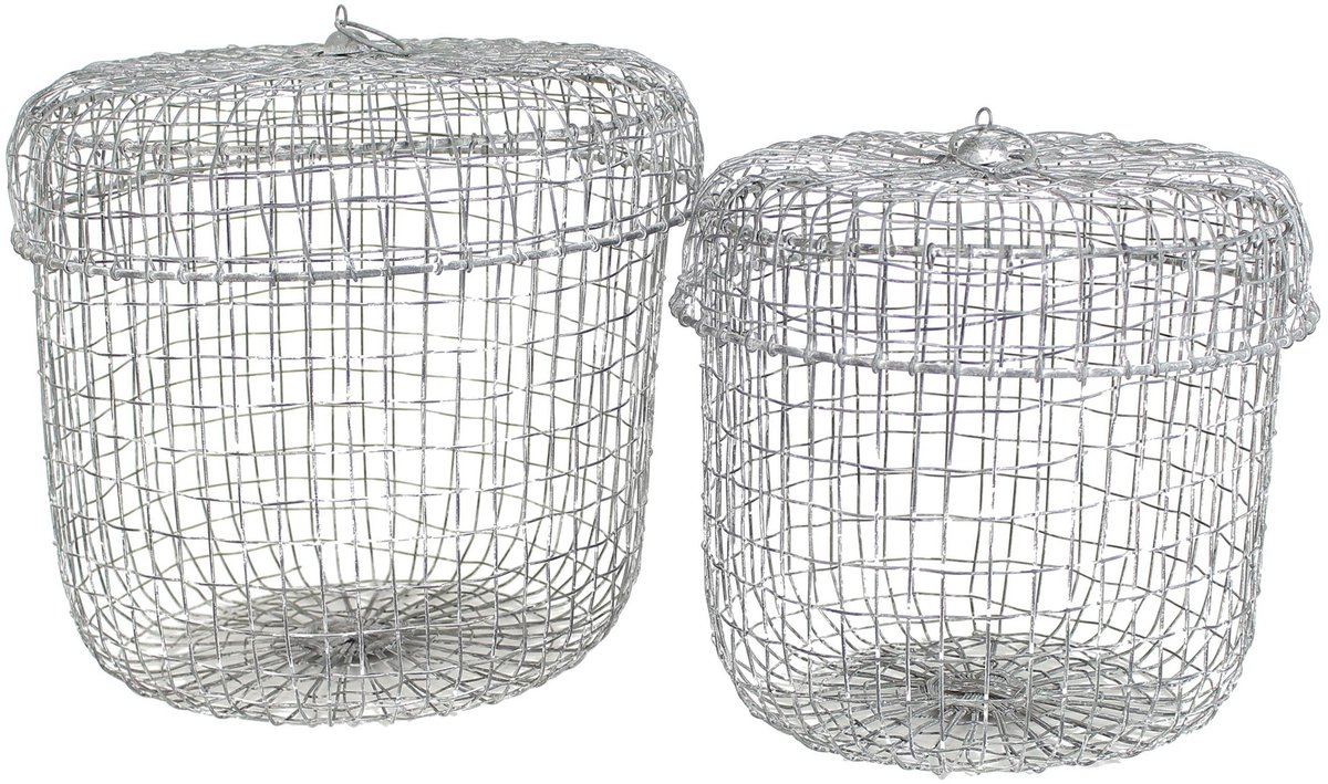 Ibenzoa® Set van Twee Rustieke Metalen Opbergmanden in Grijs met Verschillende Maten