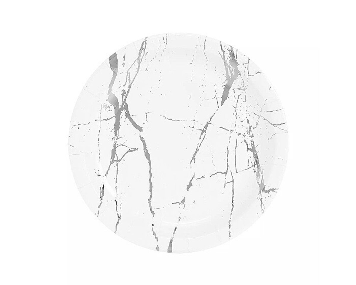 Kartonnen wegwerp borden – Marble Zilver – 18 cm – 20 stuks – Wegwerpservies