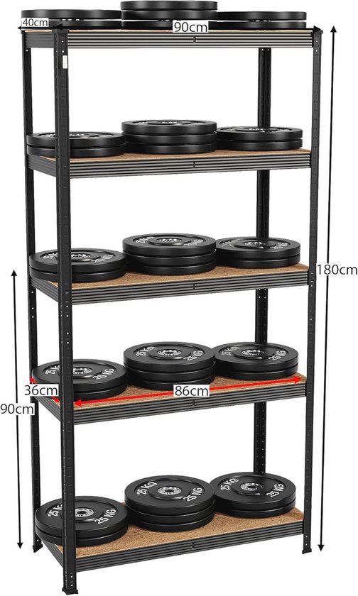 OcioDual Metalen rek, zilver, essential, opbergrek, 180 x 90 x 40 cm