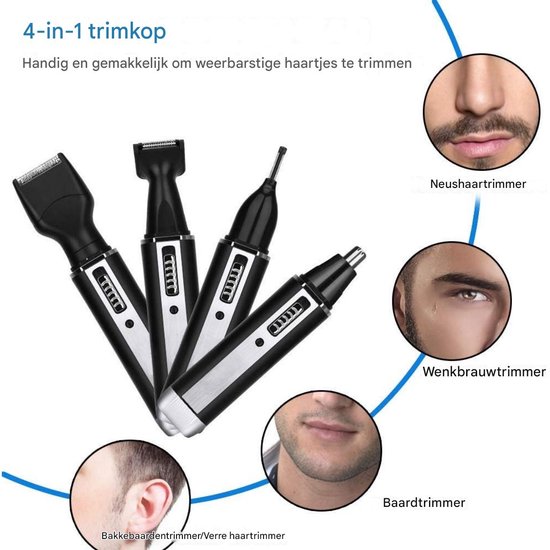 Tondeuse à barbe rechargeable 4 en 1 - Tondeuse à oreilles - Rasoir - Tondeuse à sourcils - Tondeuse à nez - Rechargeable - Hommes et femmes