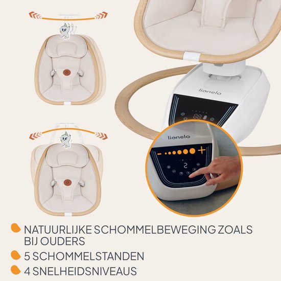 Lionelo Olivia Wipstoel - 5 Schommelstanden - 180° Draaibare Zitting - Traploze Rugverstelling - 13 Melodieën & Geluiden - Afstandsbediening - Speelboog - Timer - Wasbare Hoes - Zacht Kussen - 3-Puntsgordel - Tot 9 kg - EN12790 Gecertificeerd van Merkloos — afbeelding 5