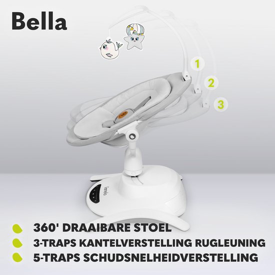 Lionelo Bella Wipstoeltje 6in1 - 360 graden - Elektrisch Draaibaar - voor baby's tot 9 kg - Rugverstelling van LIONELO — afbeelding 4