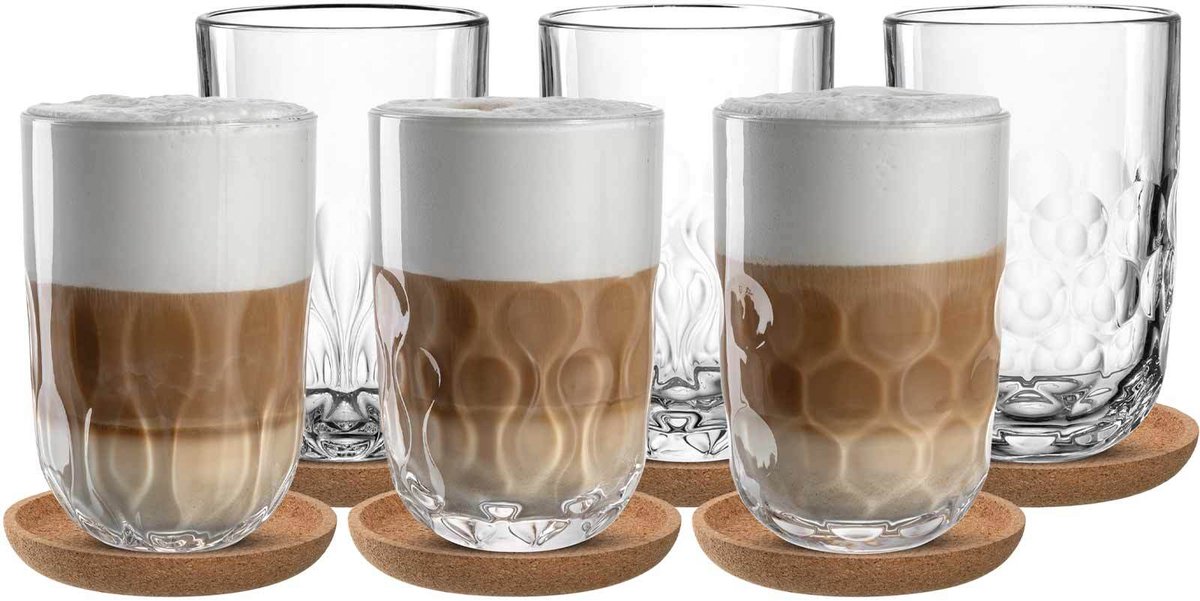 Latte Macchiato Gläser mit Untersetzer Gocce 390 ml Set van 6