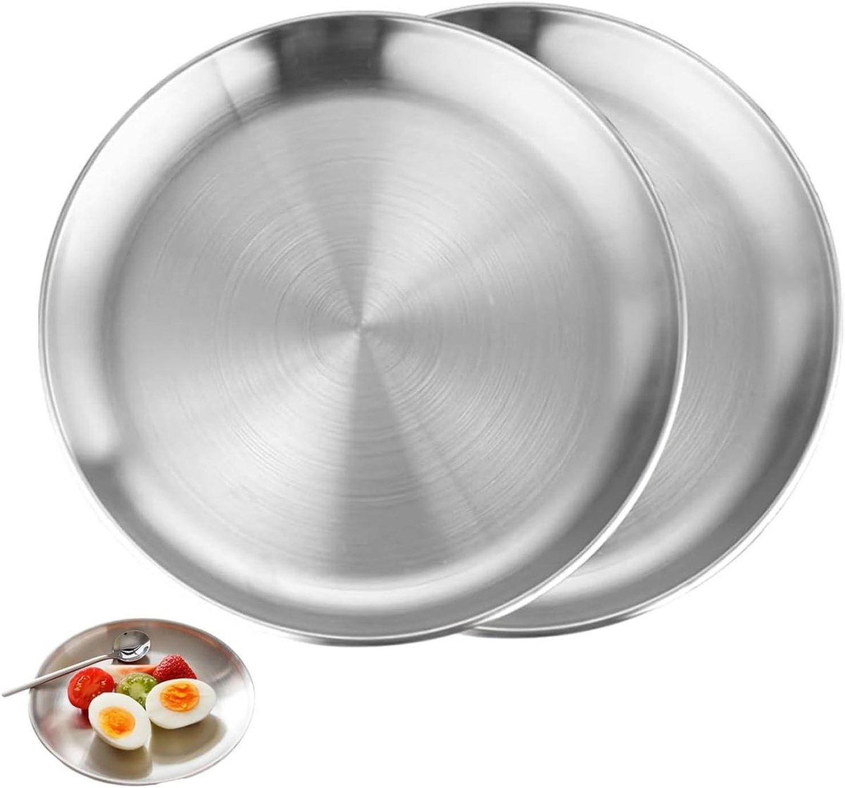 Allecto plus - Set van 2 Roestvrijstalen Dinerborden 20 cm - Rond Servies voor Camping en Barbecue - Roestbestendig - Keuken en Picknick Essentials