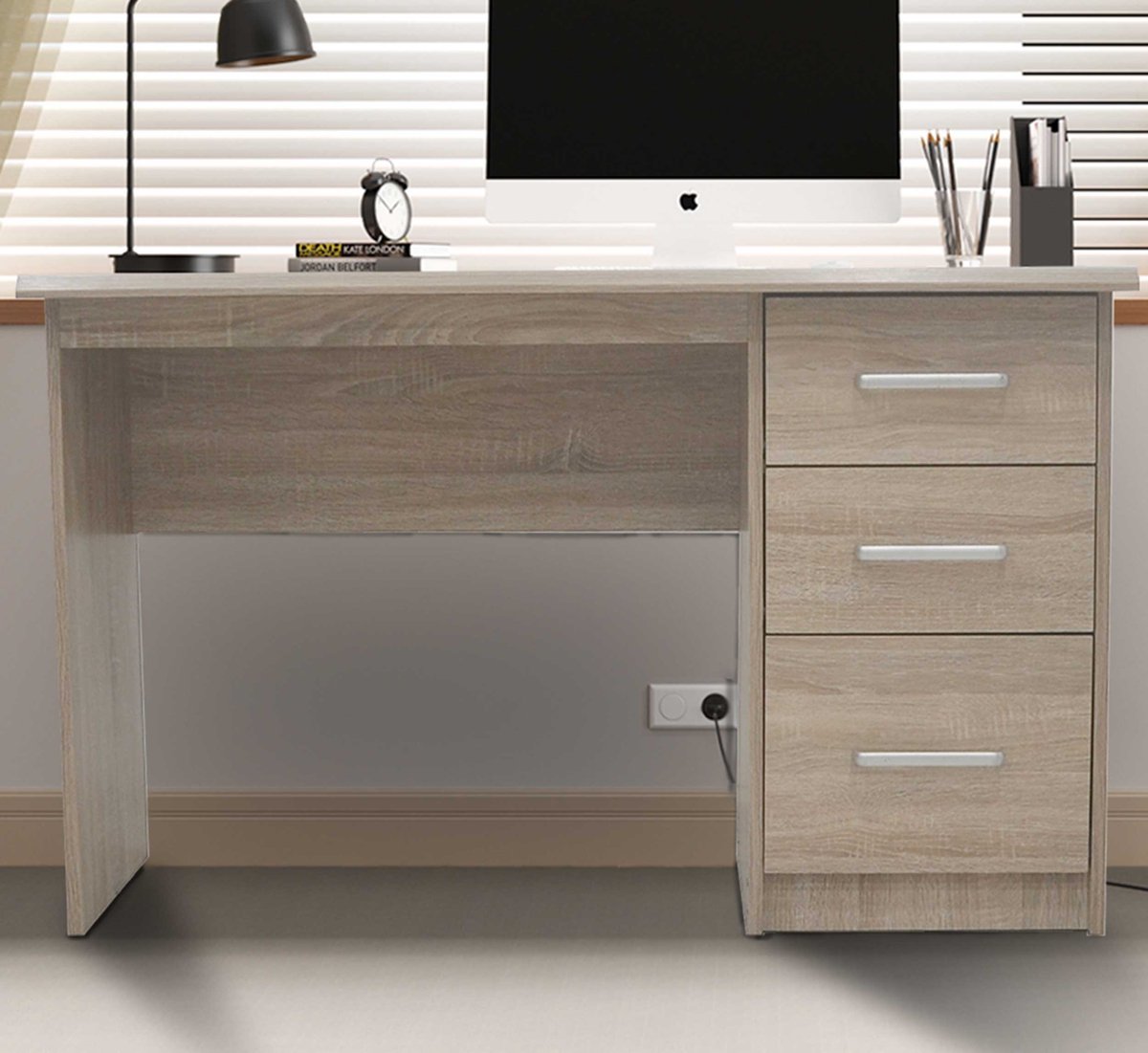 Bureau Mateo 121x60x75cm Met Drie Lades - Eikdecor - Rousseau - Bureau - Bruin - MDF