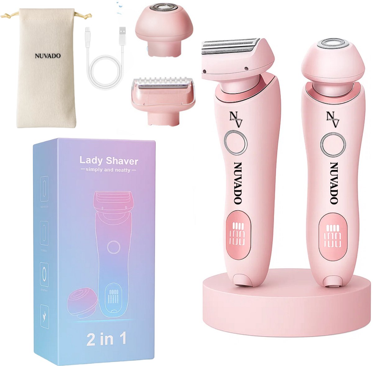 Nuvado Oplaadbare Ladyshave 2 in 1 met Reiszakje - afbeelding 2