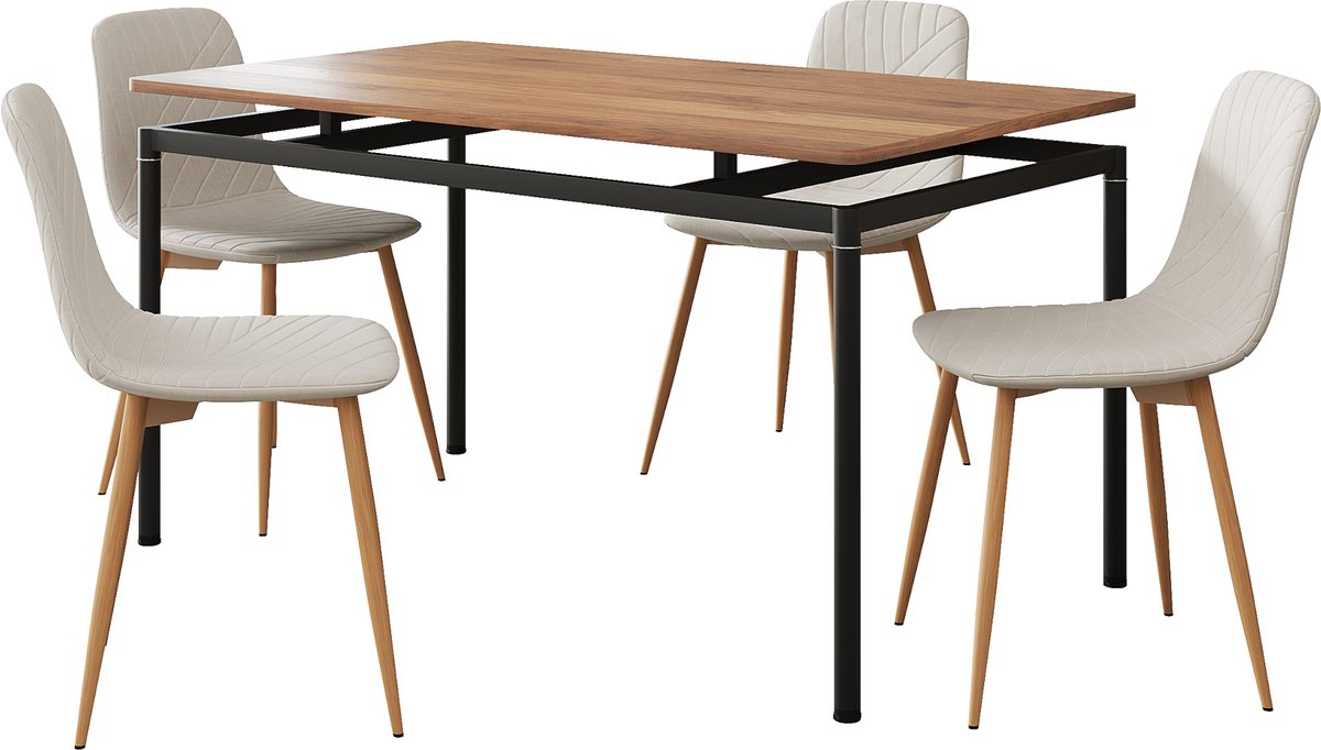 Eetkamerset Hemnes en Köfering 5-delig eikenkleurig en beige [en.casa]