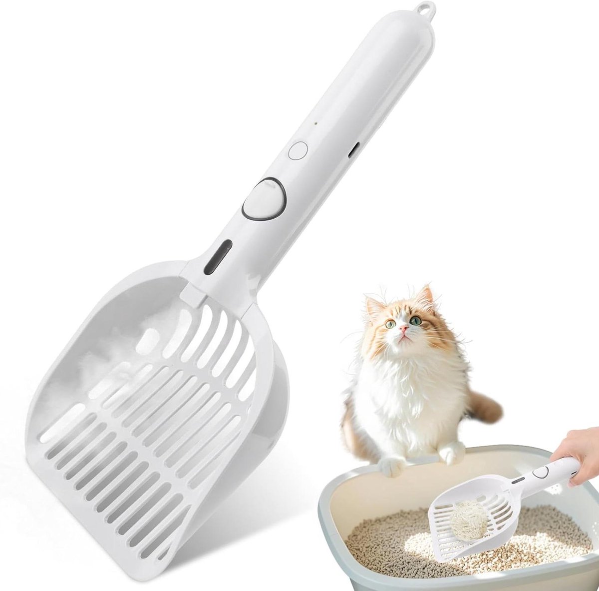 Allecto plus - Stoomkattenbakschep voor stofcontrole en deodoratie - 3-in-1 witte kattenbakschep met stoom-zelfreiniging - handig voor kattenbakvulling.