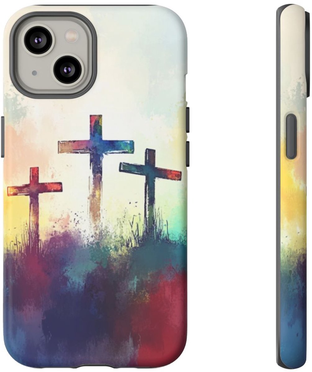 Drie Kruisen in Abstracte Waterverf – Telefoonhoesje Geschikt voor iPhone 14