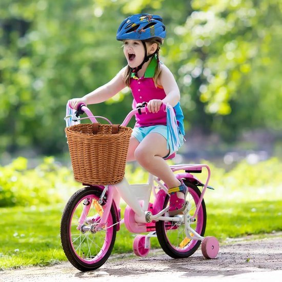 Panier de vélo Enfants RFWR® - Panier amovible en rotin avec Riem en cuir