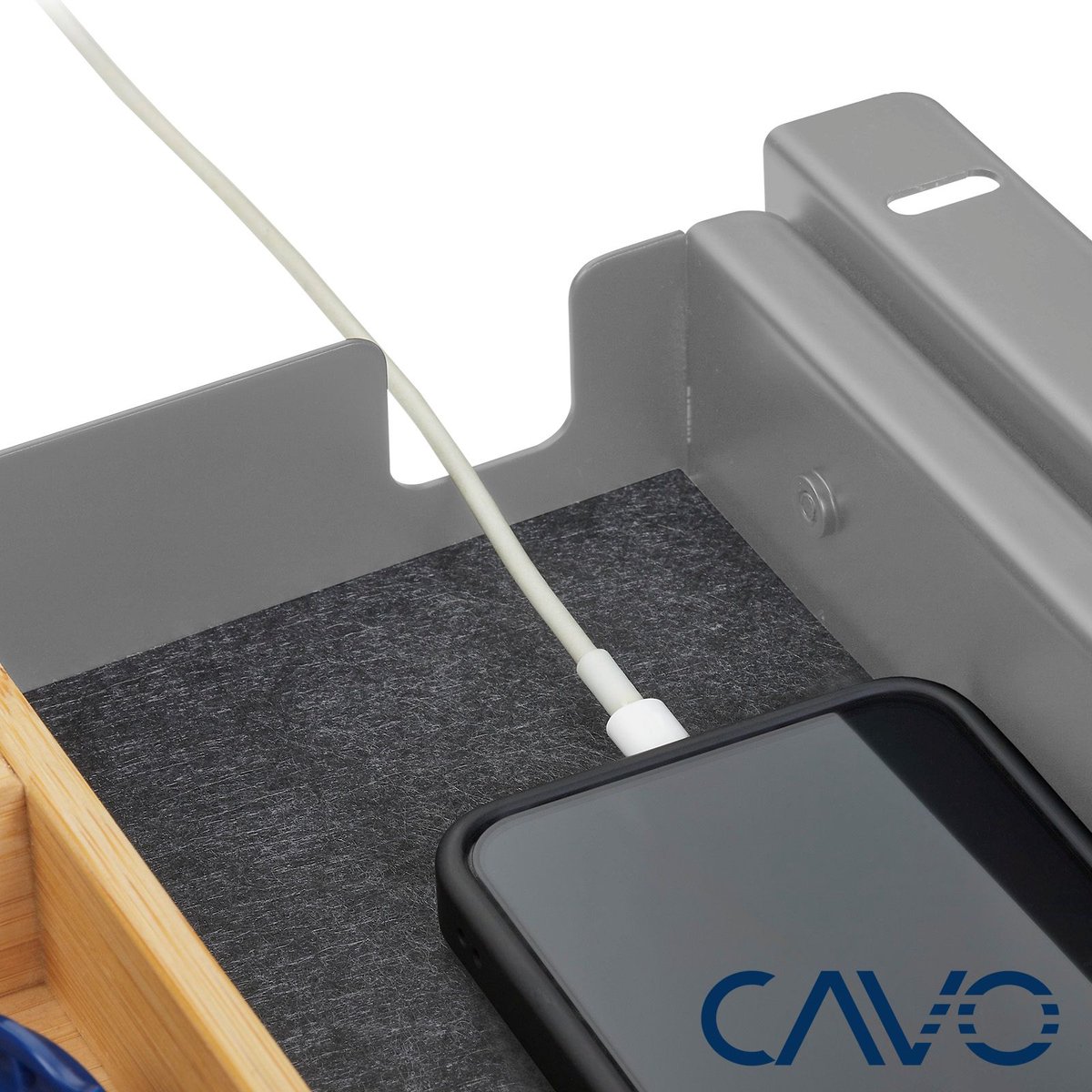 CAVO Documentlade afsluitbaar 500 x 265 x 45 mm grijs met bamboe inzet Bureaulade Kantoorlade thumbnail 3