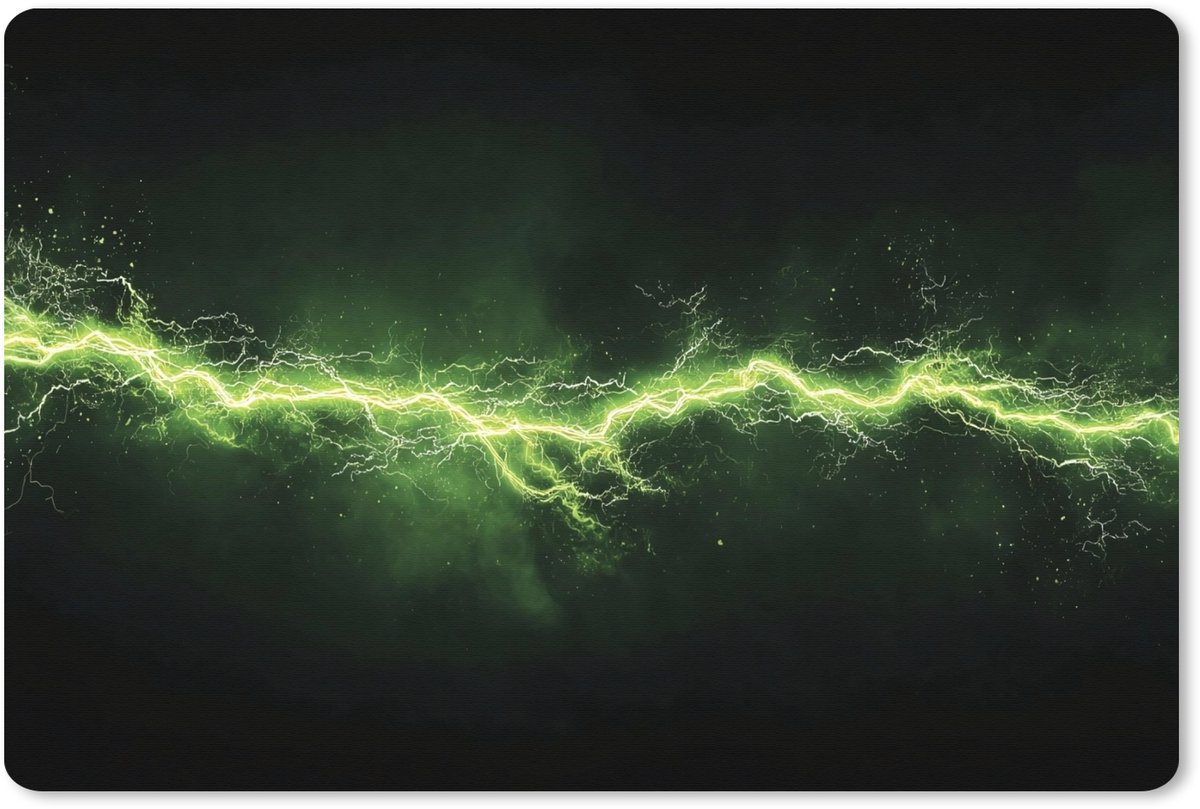 Muismat XXL 120x80 cm - Bureau onderlegger - Bureau mat Gaming - Elektriciteit - Lijn - Vonken - Groen - Bureaumat - Gaming mousepad xl - Bureaulegger groot - Computer deskmat