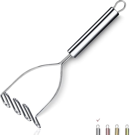 Roestvrijstalen, robuuste aardappelstamper - 22,5 cm - Handmatige voedselstamper - Fruit- en groentestamper - Vaatwasserbestendig