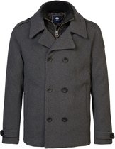 Petrol Industries - Heren Peacoat Jas - Wolmix - Dubbele rij knopen & binnenvoering - Opstaande ribkraag - Zwart - Maat XL