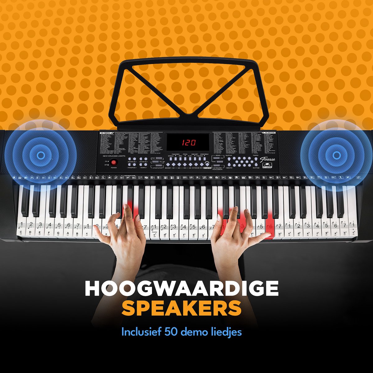 Finesse Keyboard Piano - Lichtgevende Toetsen - Statief & Accessoires - 61 Keys - Digitale Piano - Elektrische Piano - Kind thumbnail 2