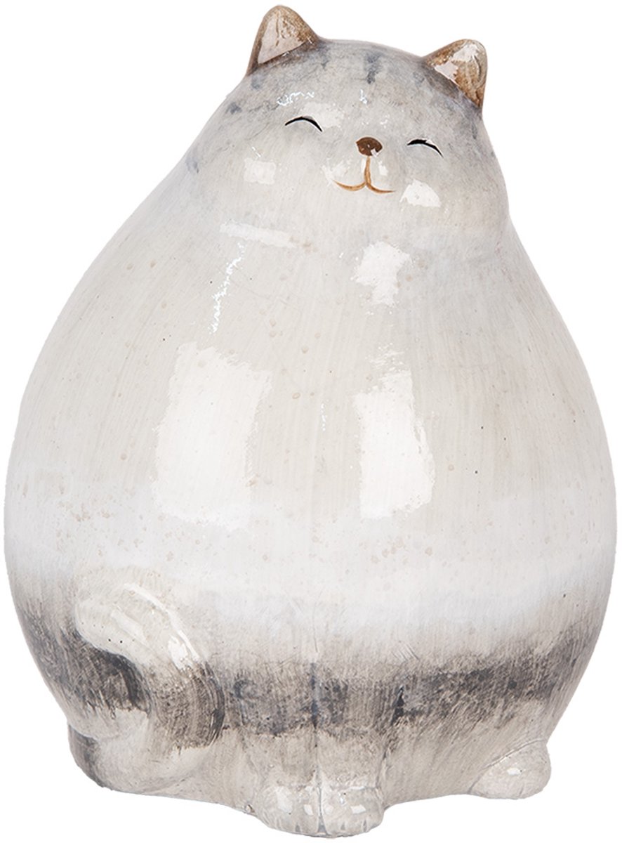 Decoratie Beeld Kat 14x13x18 cm Grijs Keramiek