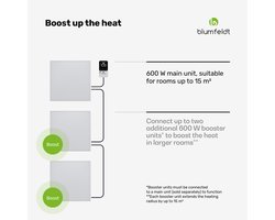 Blumfeldt Infraroodverwarming 600W – Wandmontage, IP24 spatwaterdicht, 95 % energie-efficiëntie, Oververhittingsbeveiliging, Aluminiumconstructie, Uitbreidingsmodule voor badkamer & grotere ruimtes