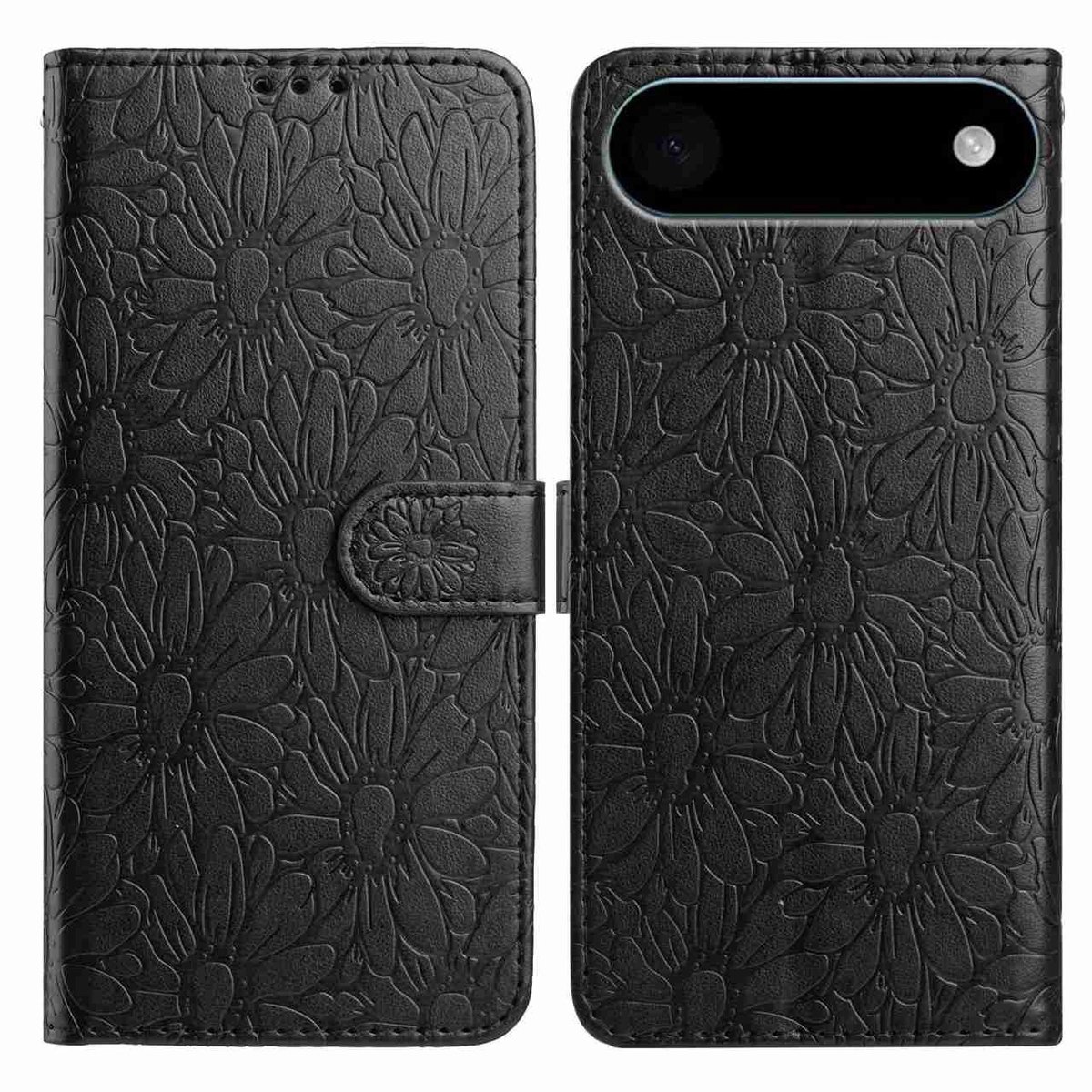Mobigear Telefoonhoesje geschikt voor Apple iPhone Air Hoesje | Mobigear Flowers Bookcase Portemonnee | Pasjeshouder voor 3 Pasjes | Telefoonhoesje voor Pinpas / OV Kaart / Rijbewijs - Zwart