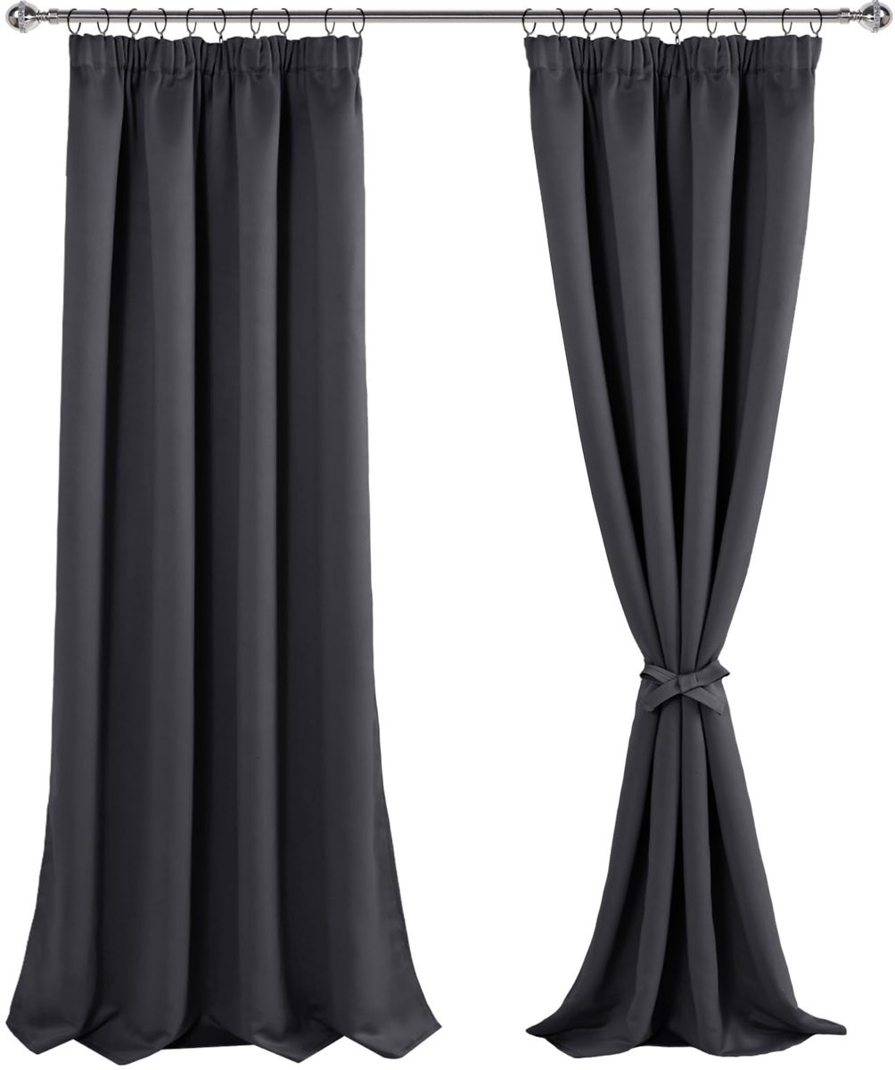 Ibenzoa® Verduisteringsgordijnen Plooiband 140x245cm Donkergrijs Set van 2