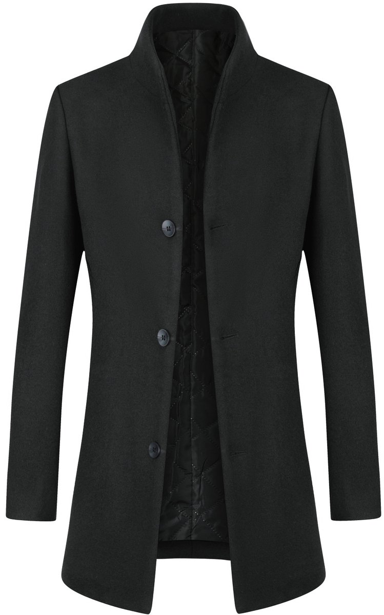 ALLTHEMEN Heren Dikke Standkraag Enkelrijig Effen Middellange Winterjas - Slanke Pasvorm Warm Jasje - XL