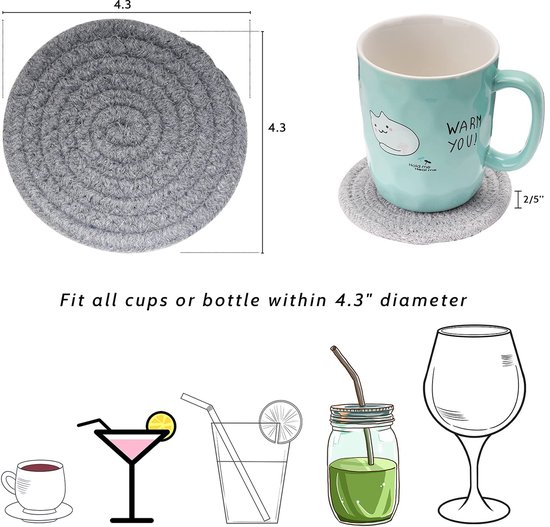 Ronde onderzetters voor dranken, set van 6, PU-lederen