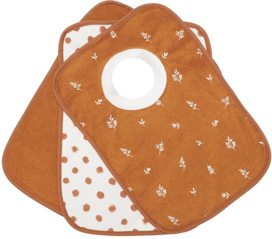 Lot de 3 bavoirs Kindsgard « happaklat » – Branches de cannelle – 75% coton biologique – doux, absorbant et lavable – idéal pour les bébés et les tout-petits – il suffit de les enfiler sur la tête