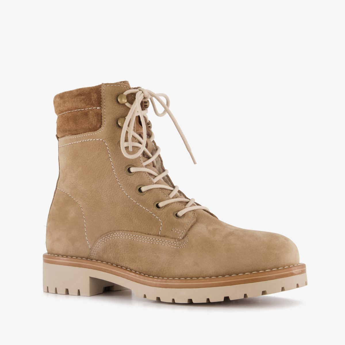 Output leren dames veterboots beige - Maat 40