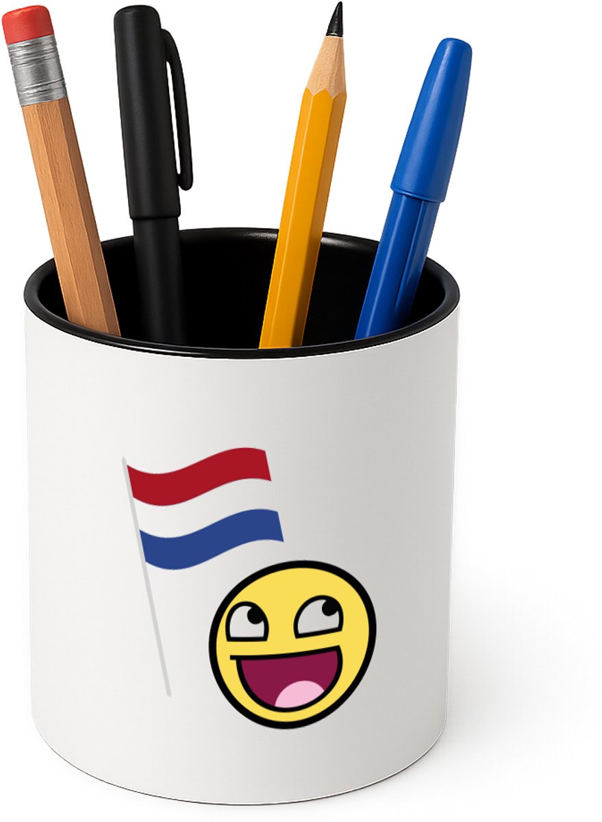 Hacebo® - Nederlandse vlag smiley Pennenbakje - Nederland - Nederlanders - pennenhouder - boeren - verjaardagscadeau - kado - Pennenbakje zwart