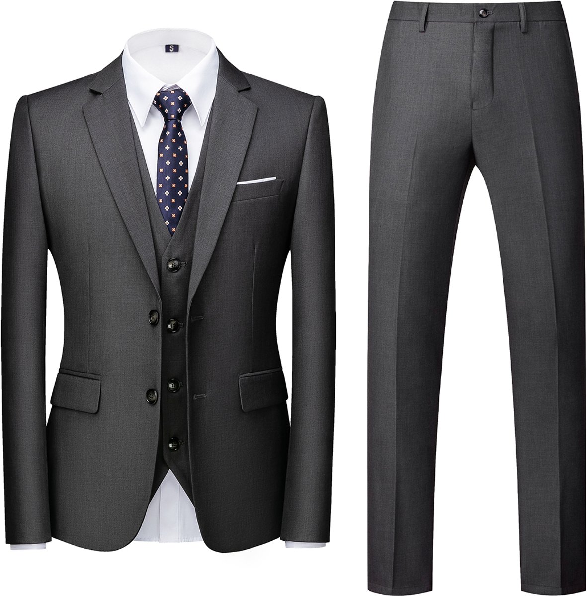 ALLTHEMEN Driedelig Pak met Rugsplit - Twee Harsknopen - XS