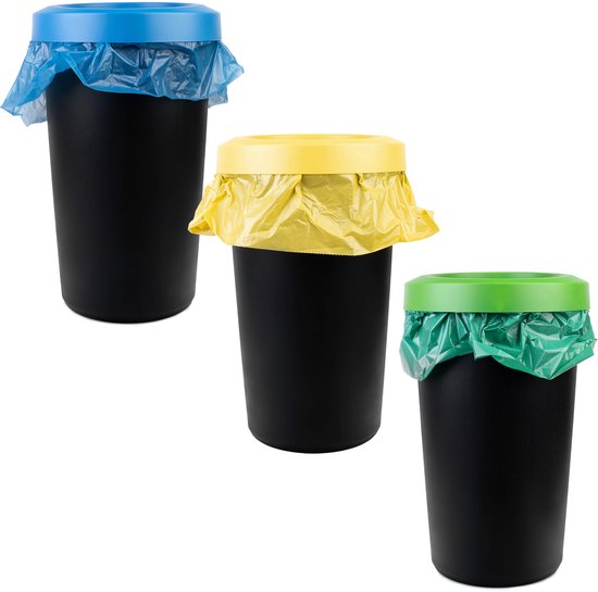 Kadax Afvalemmer, met deksel en handvat, van plastic, vuilnisemmer, voor afvalscheiding, rechthoekig, met klapdeksel, grijs, 25 l