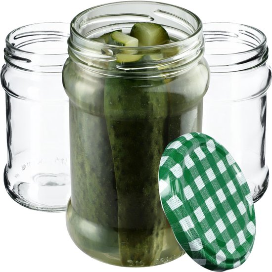 KADAX Kleine inmaakpotten, 315 ml, diameter 66 mm, potten voor honing, jampotten met deksel, luchtdichte, ronde potten (10 stuks, groen geruit)