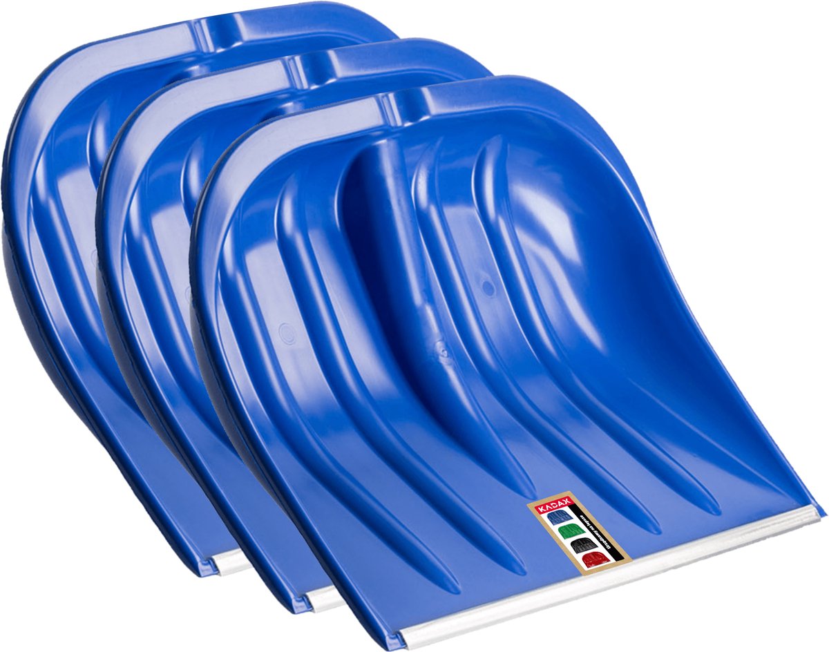KADAX sneeuwschuiver, 49 cm breed, sneeuwschuiver zonder steel, sneeuwduwer, sneeuwruimer, plastic sneeuwschuiver, sneeuwschuiver (3, blauw met plaatrand)