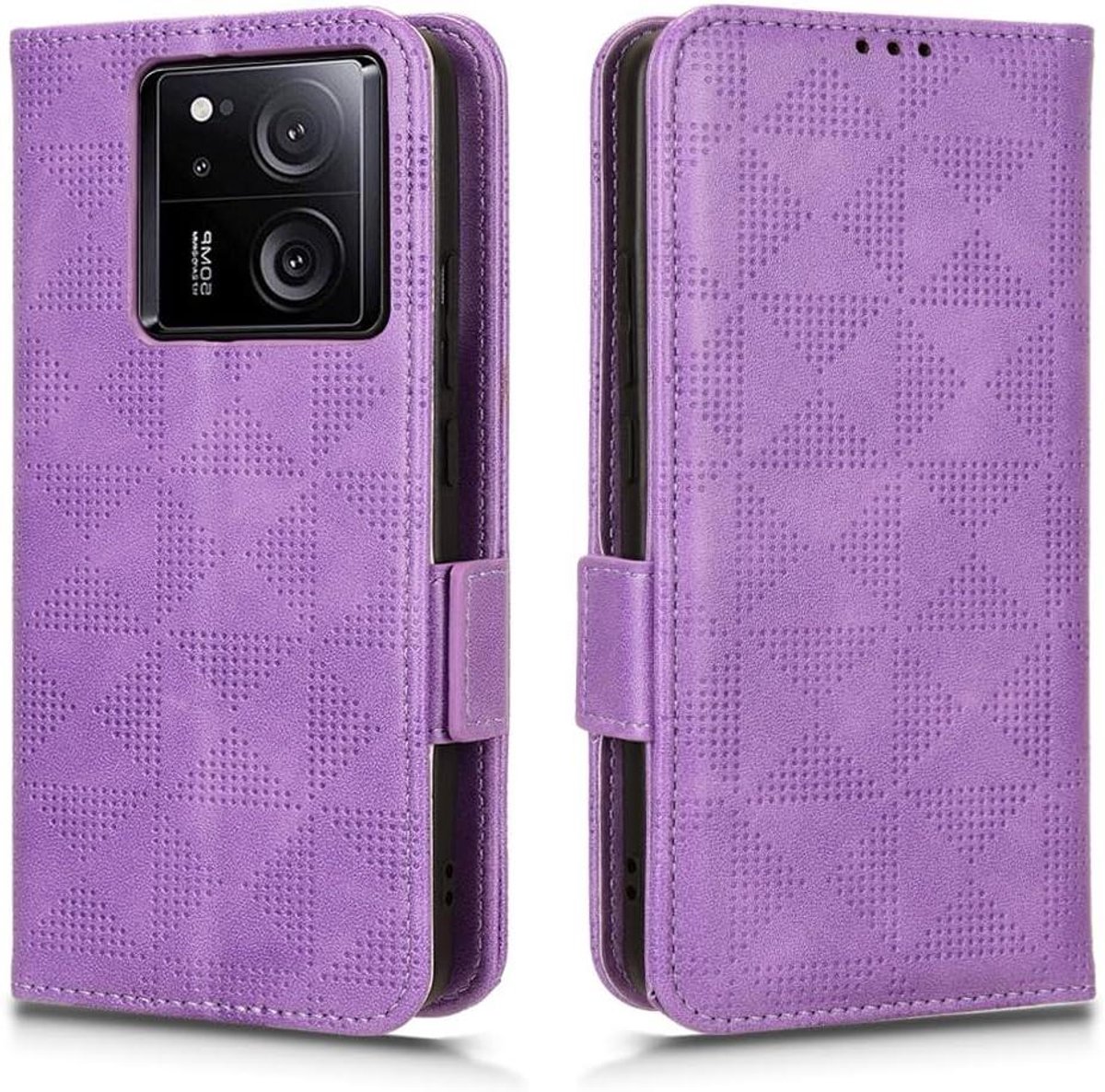 Allecto Plus - Lederen folio telefoonhoes in paars met magneetsluiting voor Xiaomi Mi 13T - Luxe beschermhoes met kaartenvak en klapstandaard.