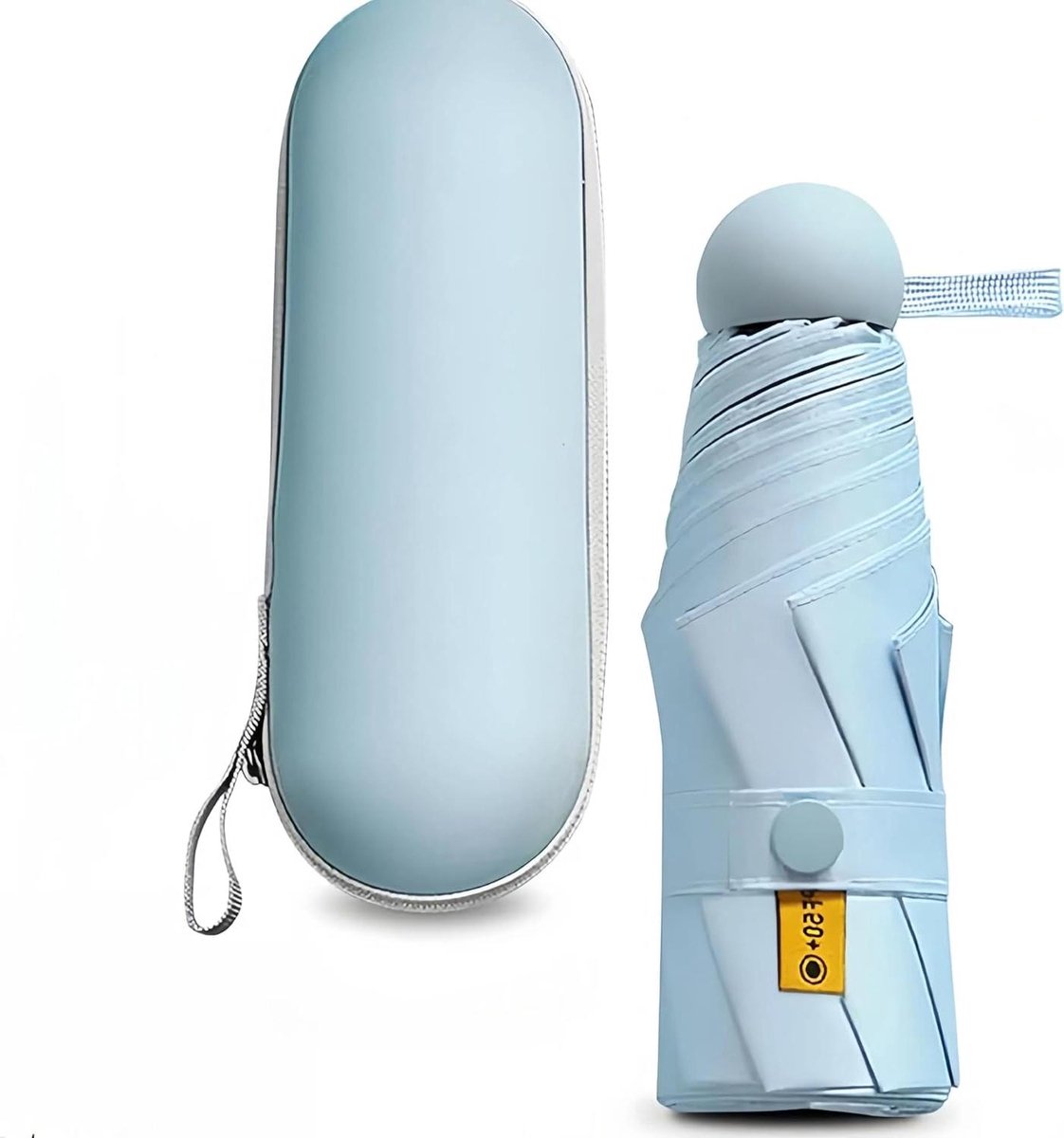 Allecto Plus - Lichte draagbare reisparaplu met capsule-hoes, opvouwbaar, compact, blauw - Geschikt voor mannen, vrouwen en kinderen op reis, 6 ribben.
