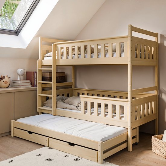 Stapelbed 90 × 200 cm voor kinderen, metalen hoogslaper met ladder en valbeveiliging, kinderbed met lattenbodem en 3 ligvlakken, ruimtebesparend stapelbed voor kinderen en jongeren (zwart Stapelbed 90 × 200 cm voor kinderen, metalen hoogslaper met ladder en valbeveiliging, kinderbed met lattenbodem en 3 ligvlakken, ruimtebesparend stapelbed voor kinderen en jongeren (zwart