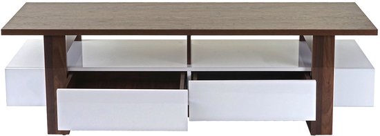 Meuble TV MCW-B51, meuble bas de table TV, structure 3D aspect noyer brillant 46x150x45cm