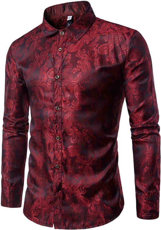 Allthemen Heren Borduurpatroon Overhemd met Omgeslagen Kraag - Lange Mouwen Overhemd - 3XL