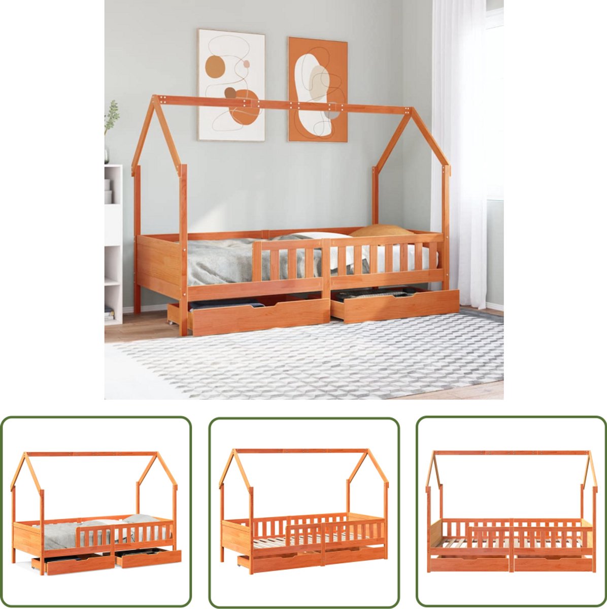 vidaXL Houten Bed - Kinderbed - Kinderbedframe 90x200 cm massief grenenhout - Kids Bed - Kinderkamers - Baby Kamer